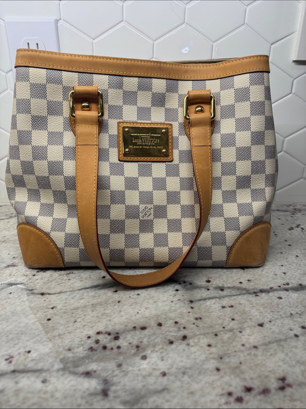 Authentic Louis Vuitton Damier Azur Hampstead PM Tote Bag